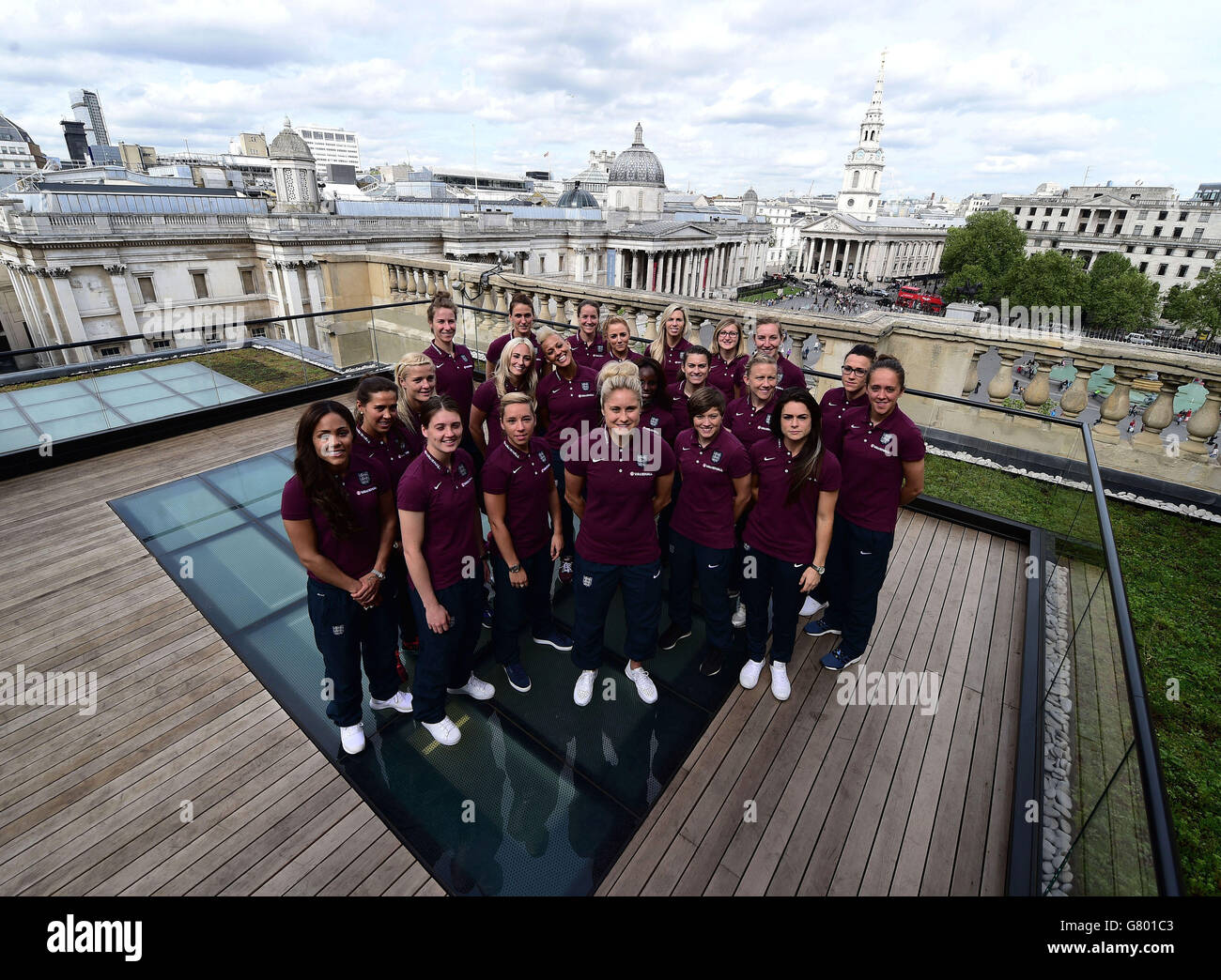 England's Women's Squad pose for a photo after a press conference at Canada House, London. Stock Photo