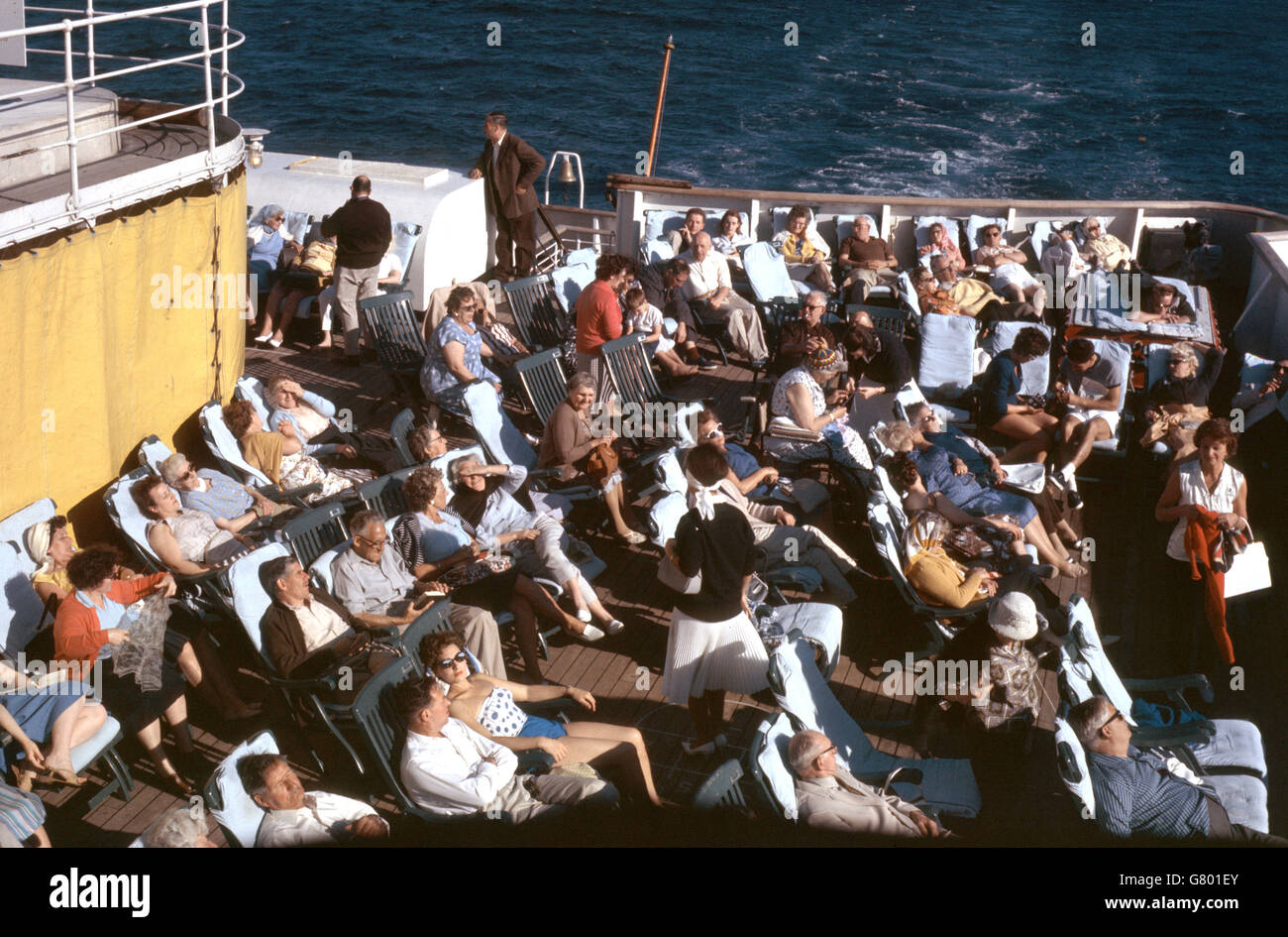 Sun Deck on the cruise ship 'Empress of Britain' at Gibraltar Bay. Stock Photo