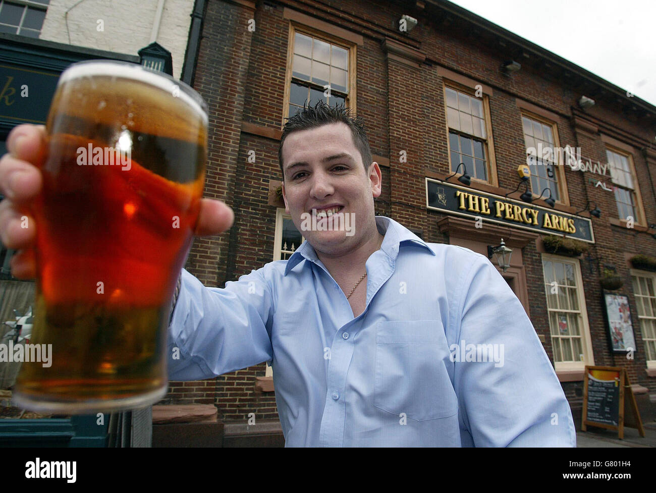 Chris Evans, 24, manager of the Percy Arms in Tynemouth, was one of the first to apply for the 24 hour Drinks Licence. Stock Photo