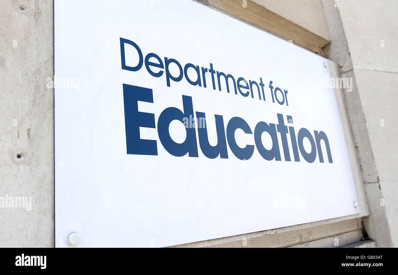 A general view of the sign of the Department for Education in London as the Prince of Wales has defended his decision to write a series of letters to government ministers. Stock Photo