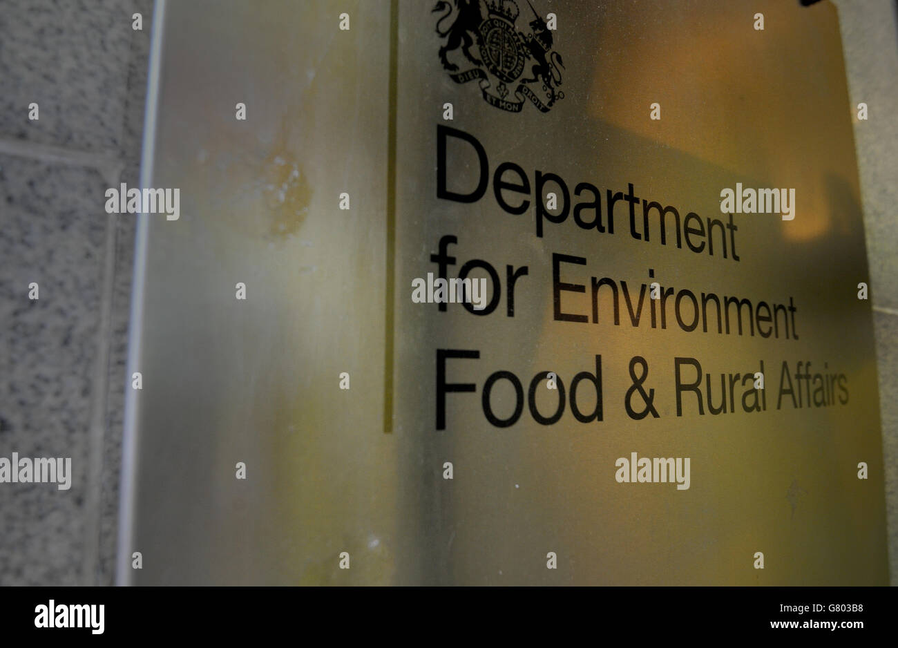 A general view of the sign of the Department for Environment Food and Rural Affairs in London, as the Prince of Wales has defended his decision to write a series of letters to government ministers. Stock Photo