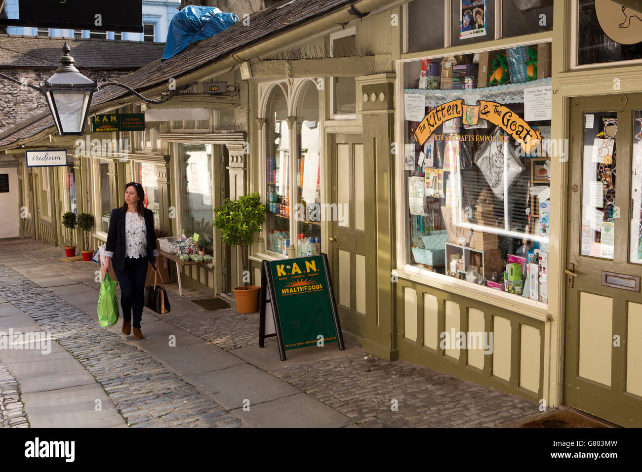 UK, Cumbria, Kendal, shops in New Shambles, between Market Place and