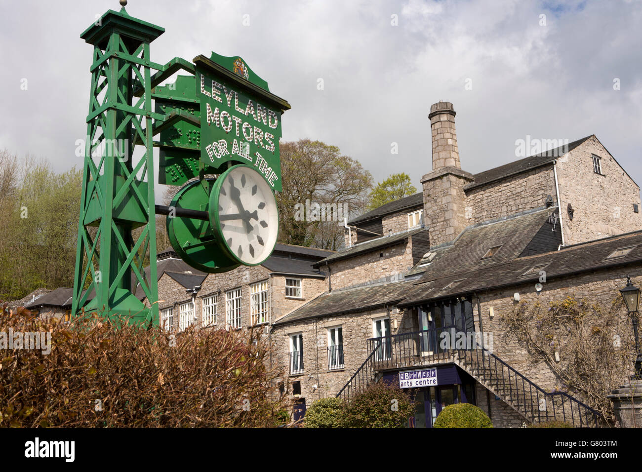 UK, Cumbria, Kendal, Highgate, Brewery Arts Centre, Leyland Motors Clock, originally sited on A6 Shap Fell Stock Photo