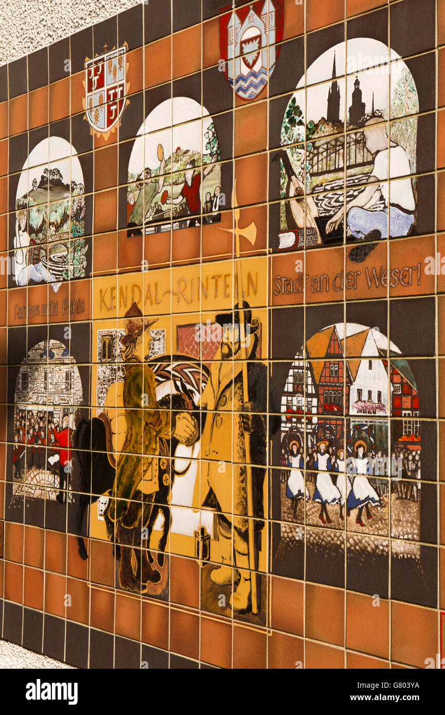 UK, Cumbria, Kendal, Elephant Yard, Rinteln Twin Town tiled panel Stock Photo
