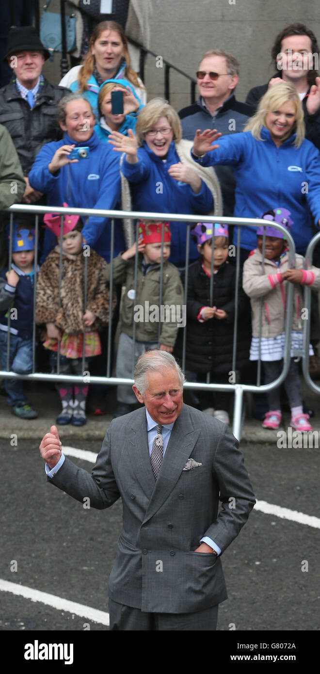 The Prince of Wales arrives at a civic reception featuring performances of Irish poetry and music and a viewing of the Niland Art Collection at the Model contemporary arts centre, in Sligo on day two of a four day visit to Ireland. Stock Photo