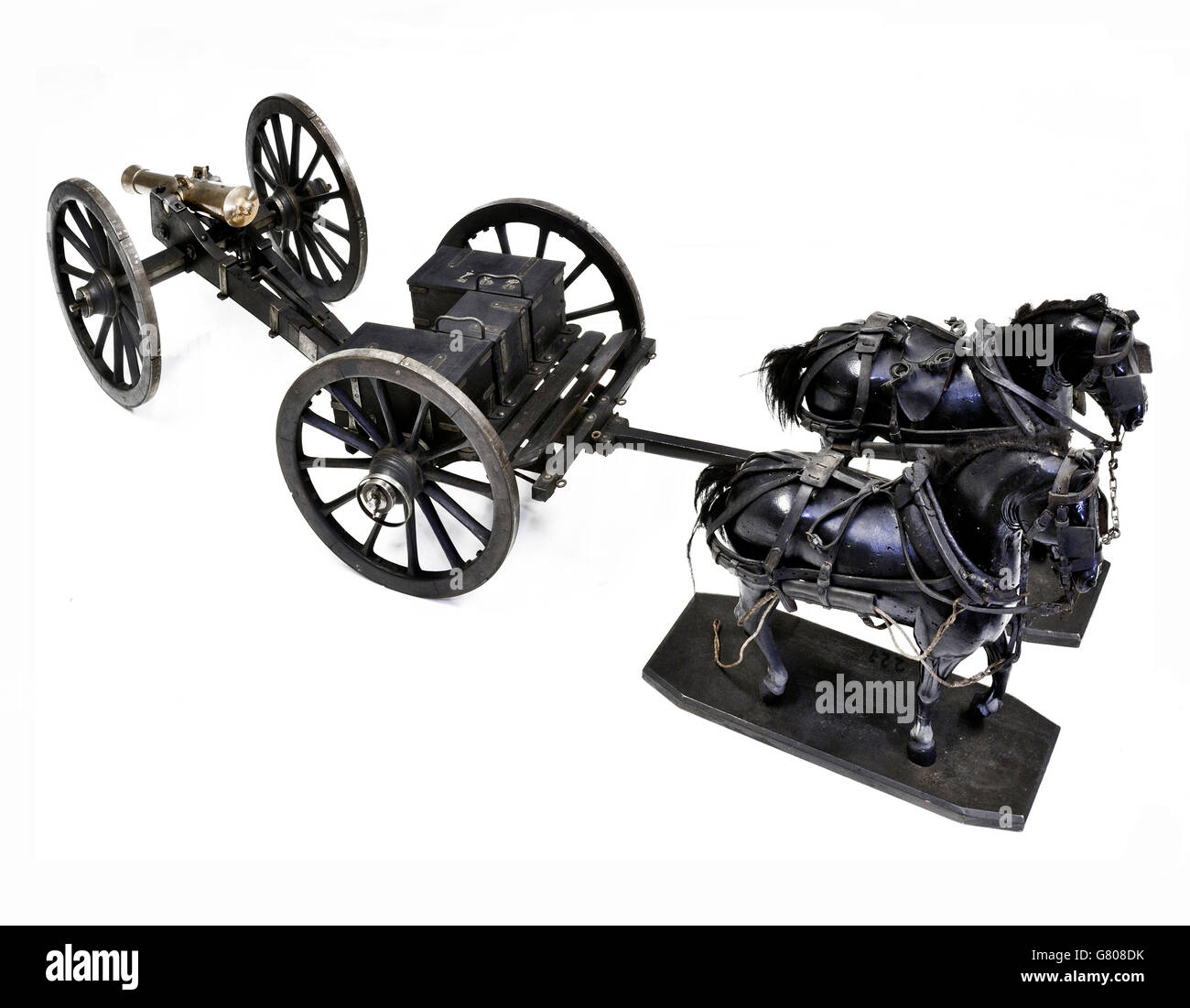 National Historical Museum of Artillery. Front axle model with cassette seat two horses attacked the cannon model to model 8 pounds in 1818 Stock Photo