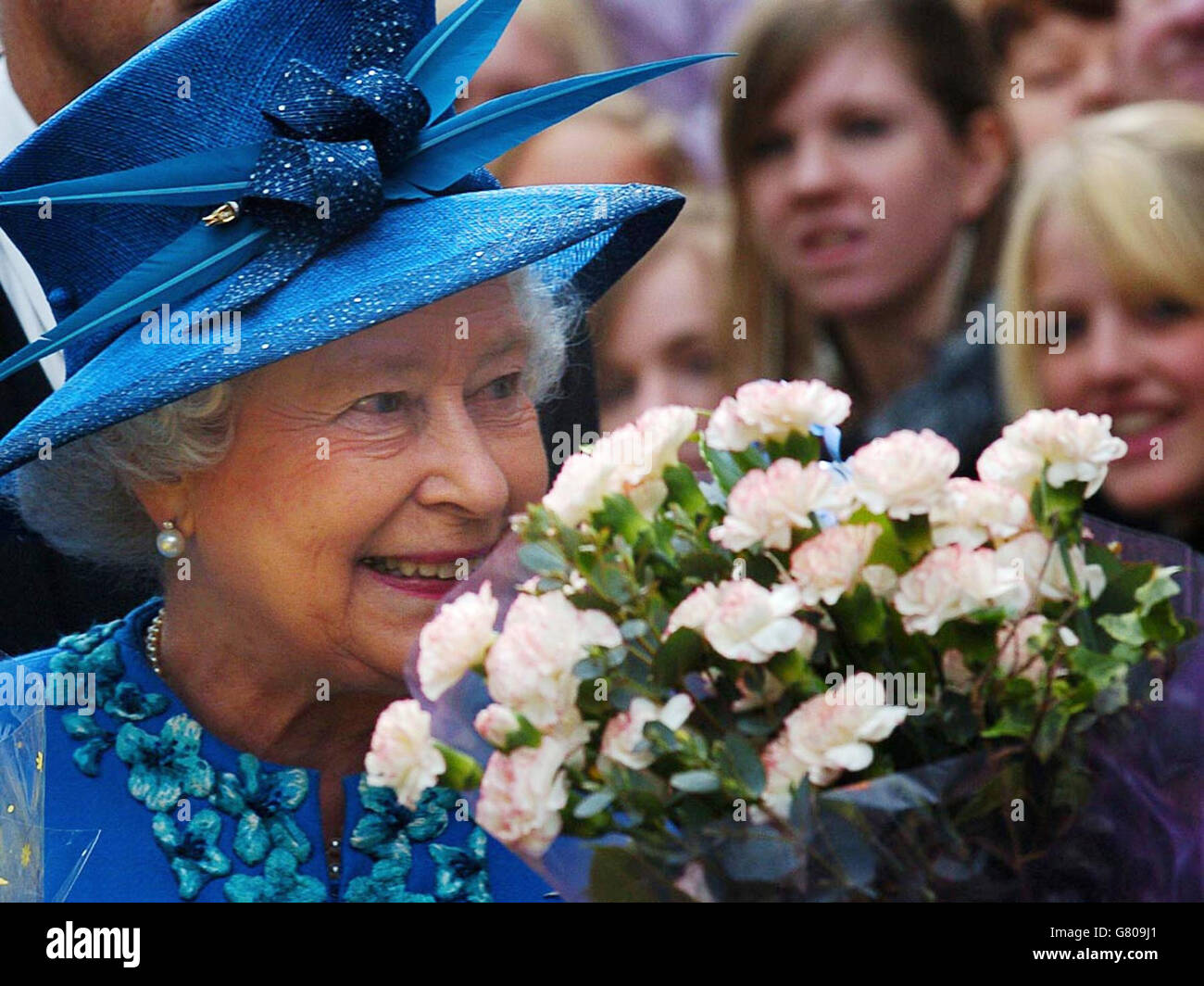 Britain's Queen Elizabeth II enjoys a walkabout in Wakefield city centre. Stock Photo