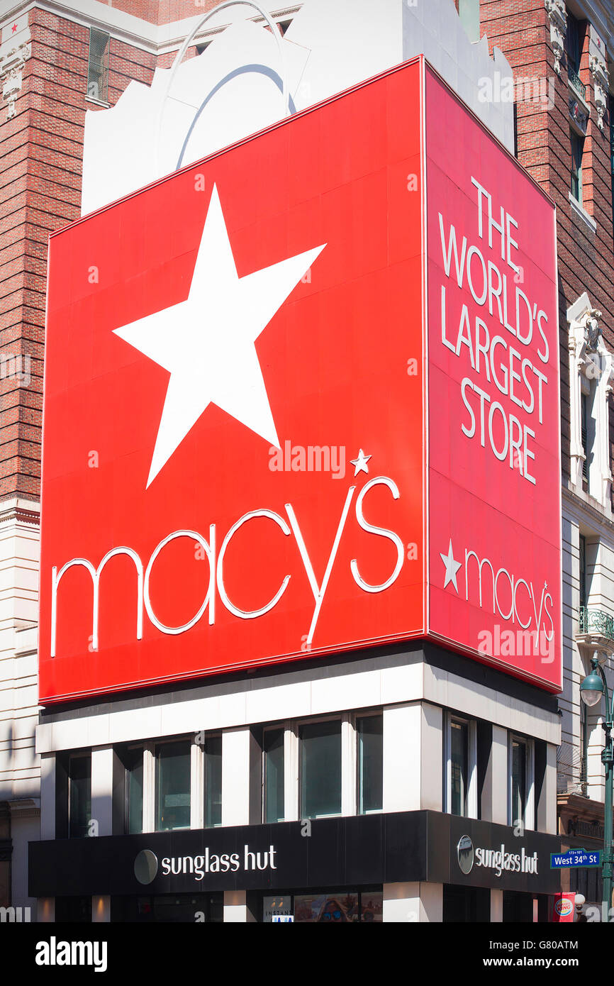 New York, New York  USA - March 7, 2016. The entrance of Macy's York flagship department store in Herald Square on Broadway. Stock Photo