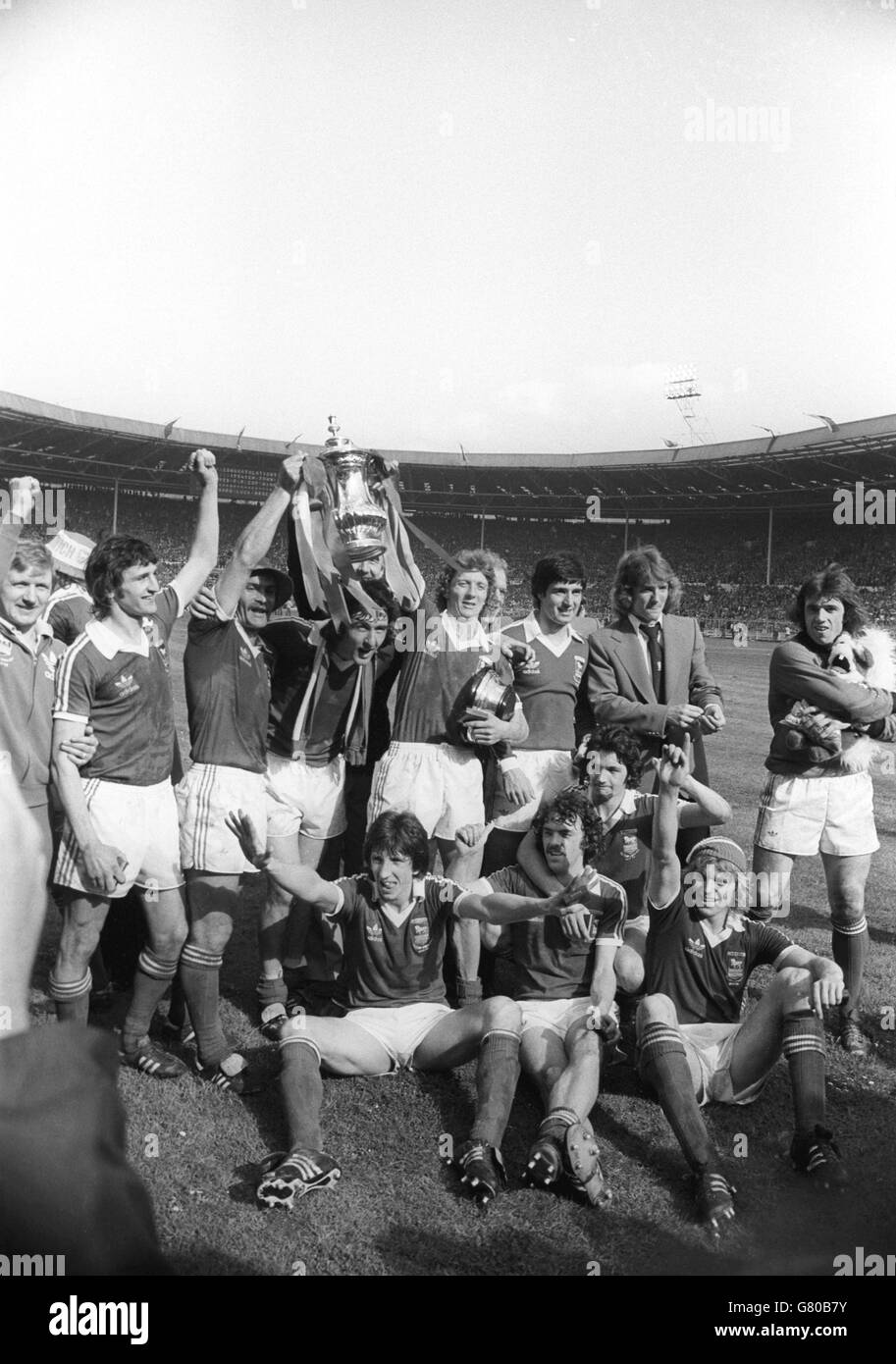 Ipswich Town celebrate ater winning the FA Cup by beating Arsenal in the 1978 final at Wembley Stadium. Stock Photo