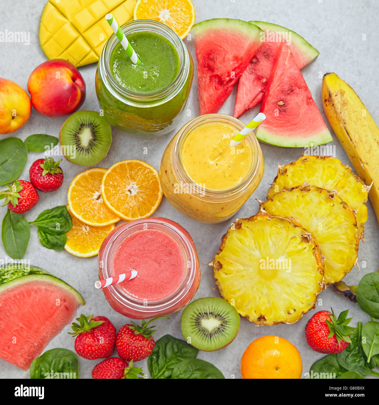 Fruits, berries and jars of fresh smoothie Stock Photo Alamy