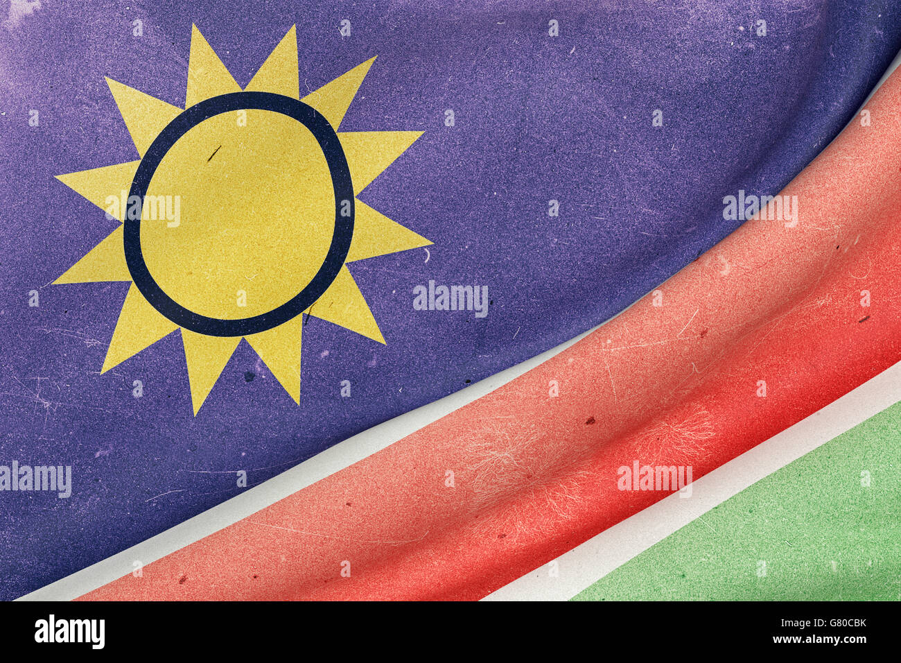 3d rendering of an old and dirty Republic of Namibia flag waving Stock Photo