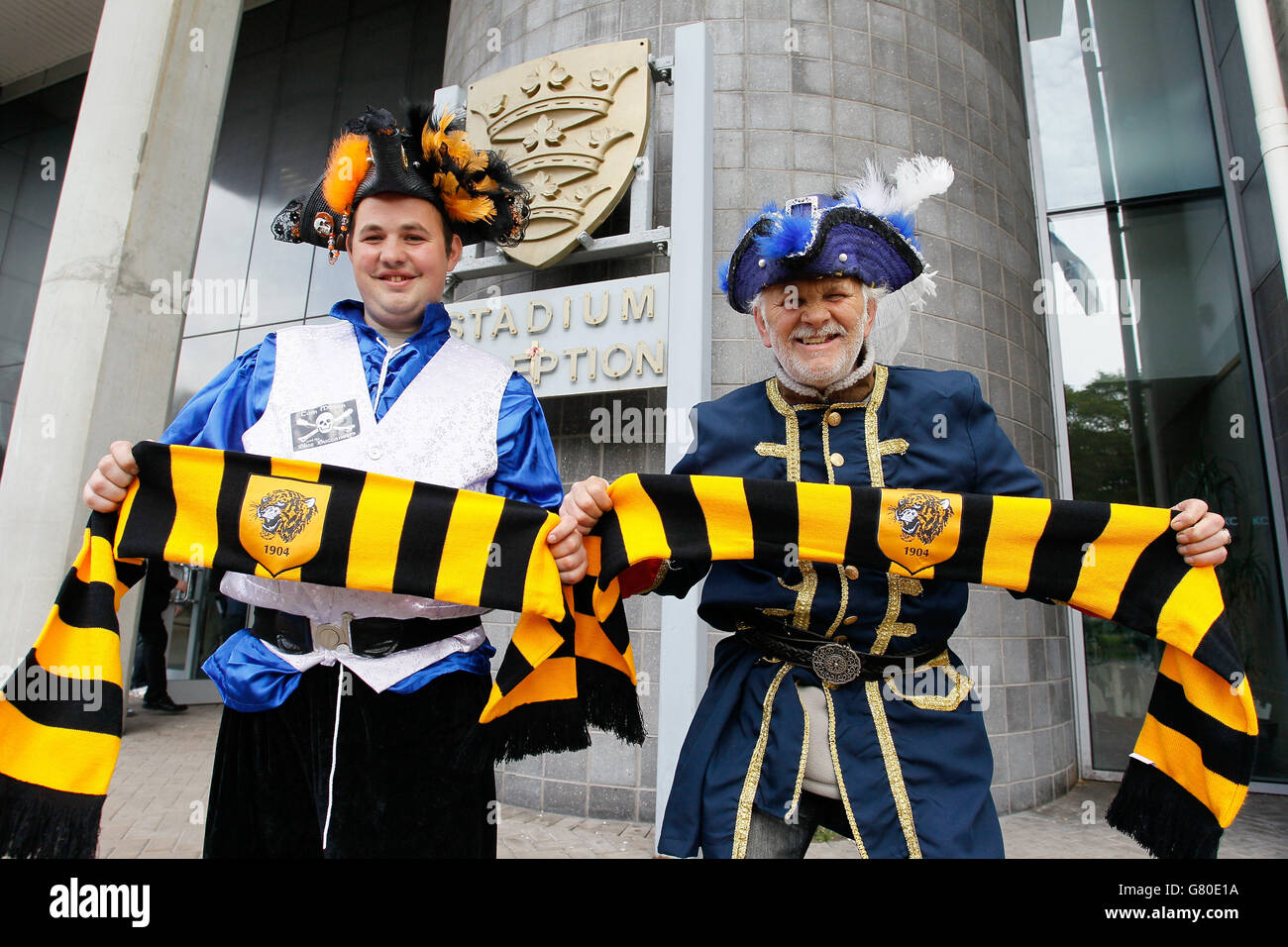 Hull city fans dressed as pirates outside the kc stadium hi-res stock ...