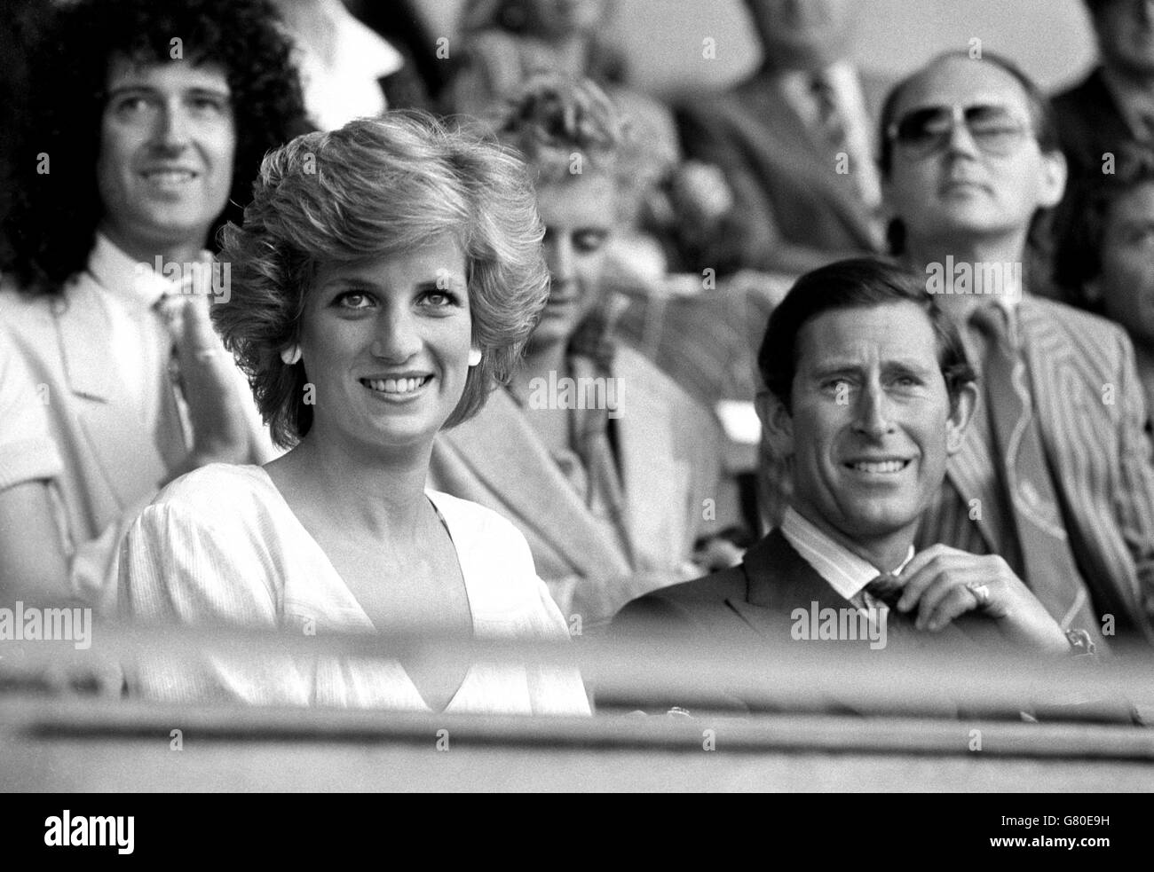 Live Aid Concert - Wembley Stadium. The Prince and Princess of Wales in the Royal Box after opening the Live Aid concert. Stock Photo