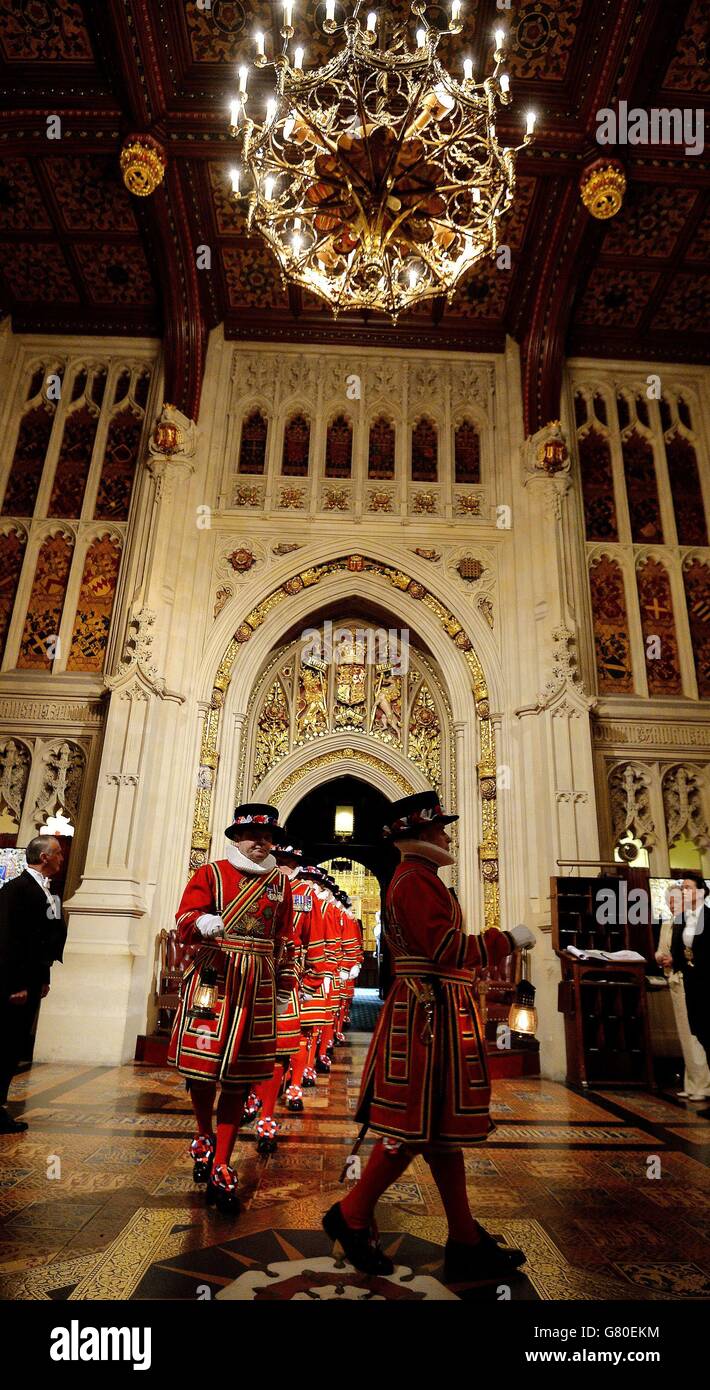 Yeoman of the Guard pass through the Peer's Lobby during the ceremonial