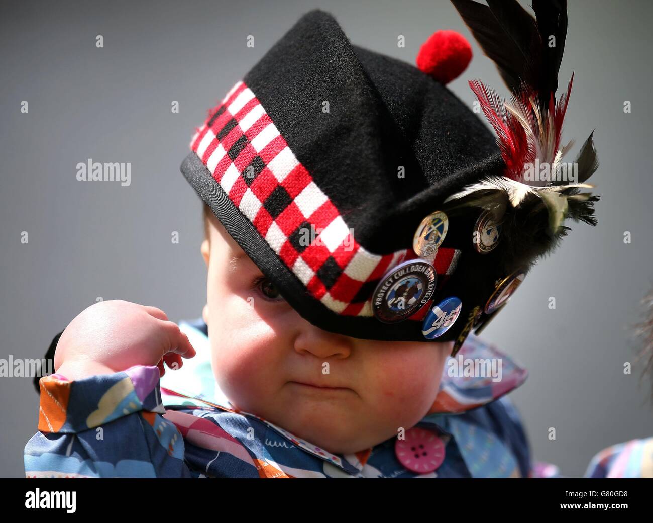 10-month-old Mollie Kempik attends the unveiling of a memorial at the site of the 'Braveheart battle', where William Wallace and Andrew de Moray led Scotland to victory at the Battle of Stirling Bridge in 1297. Stock Photo