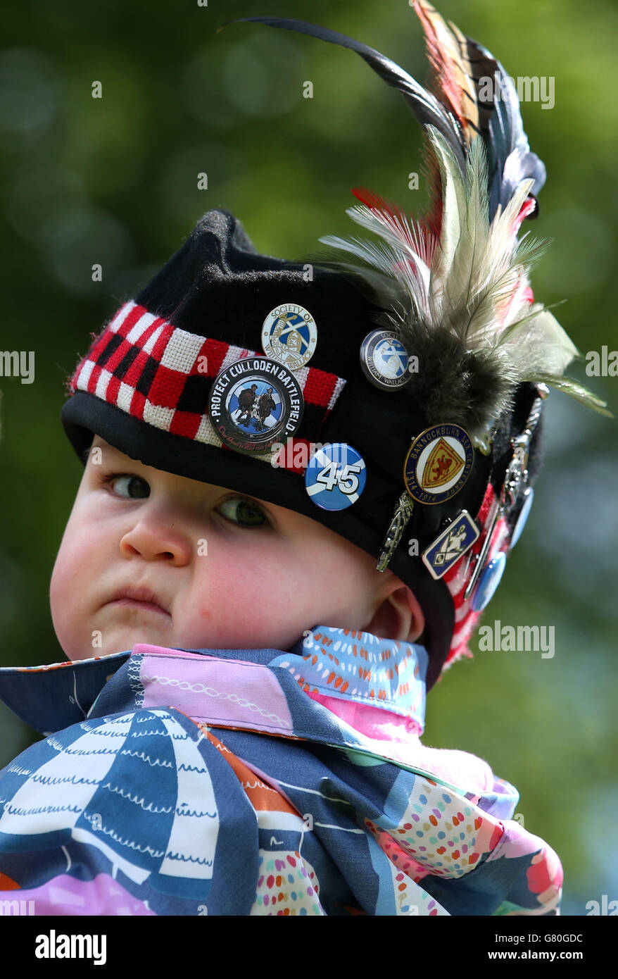 10-month-old Mollie Kempik attends the unveiling of a memorial at the site of the 'Braveheart battle', where William Wallace and Andrew de Moray led Scotland to victory at the Battle of Stirling Bridge in 1297. Stock Photo