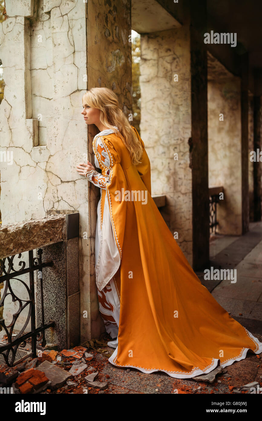 Woman in medieval dress Stock Photo