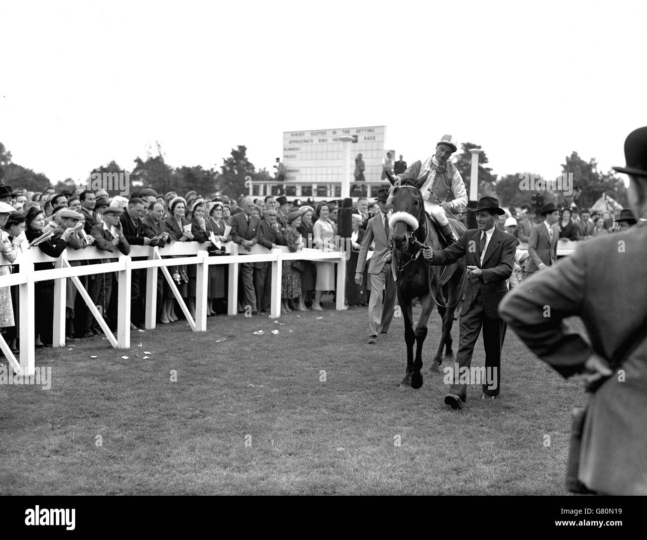 Sir Humphrey de Trafford's 'Alcide' with Harry Carr up, after winning the St. Leger Stakes by eight lengths. 'Alcide' is trained by Cecil Boyd-Rochfort. Stock Photo