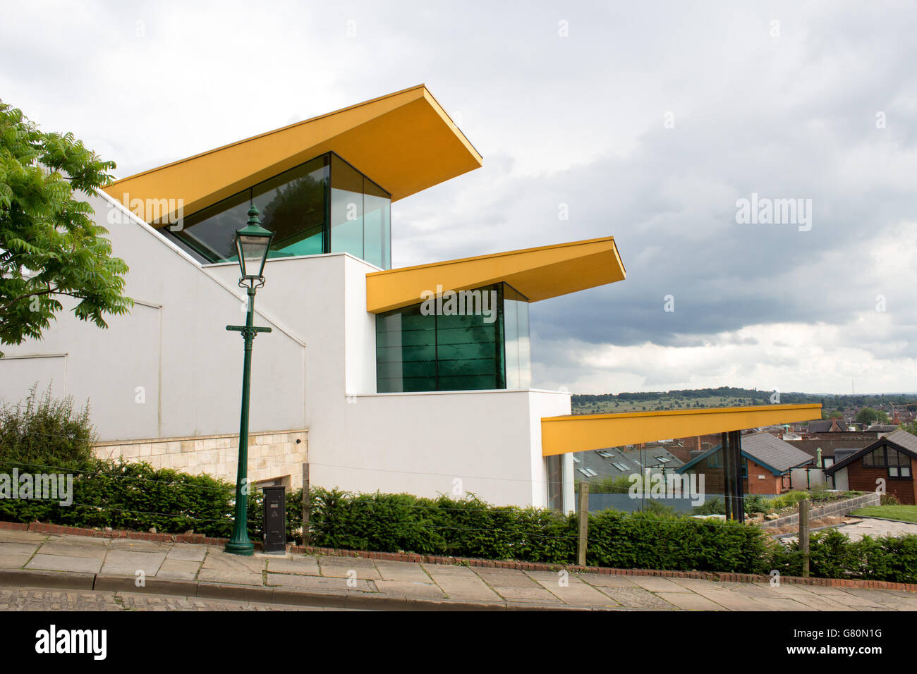 A modern house with striking architecture situated on Michaelgate next to Steep Hill in the upper area of Lincoln. Stock Photo