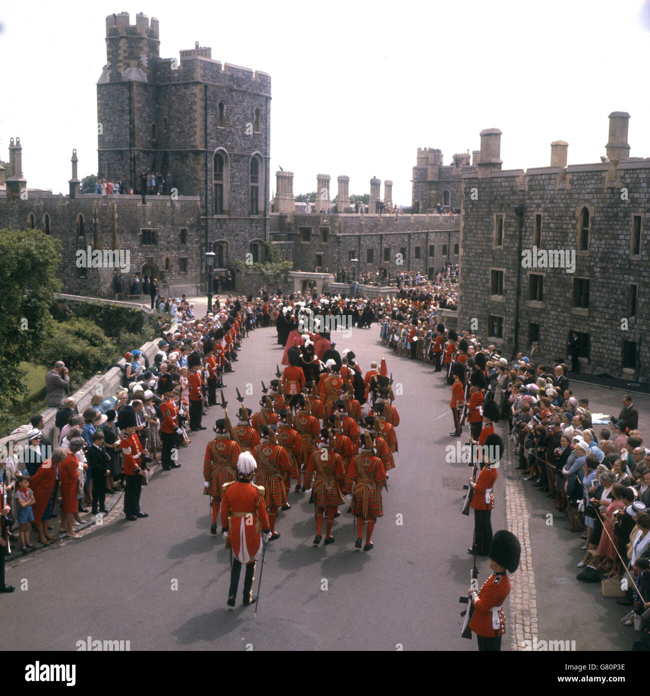 General views from the Order of the Garter Procession at Windsor Castle. Stock Photo