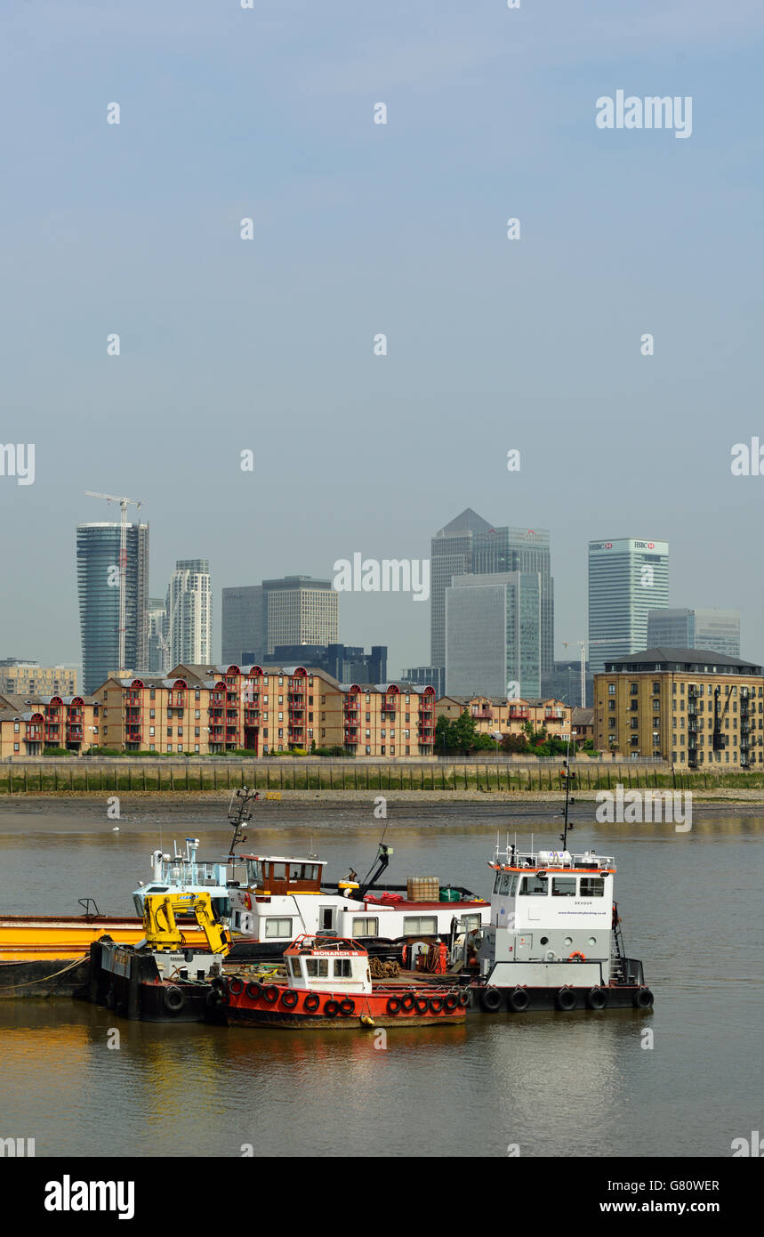 Working River Thames, Canary Wharf, East London, United Kingdom Stock Photo