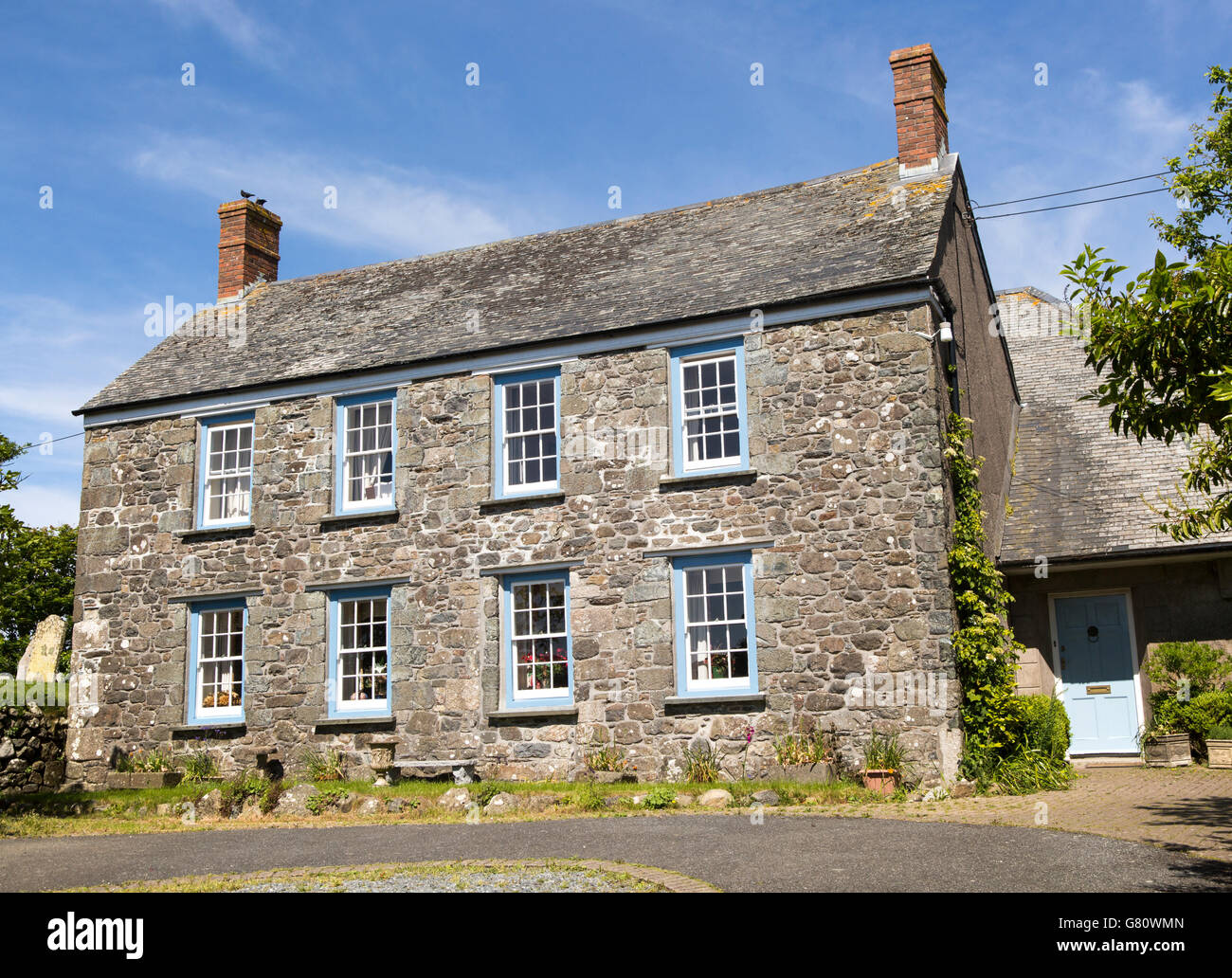 Traditional stone built house, St Keverne, Lizard Peninsula, Cornwall, England, UK Stock Photo