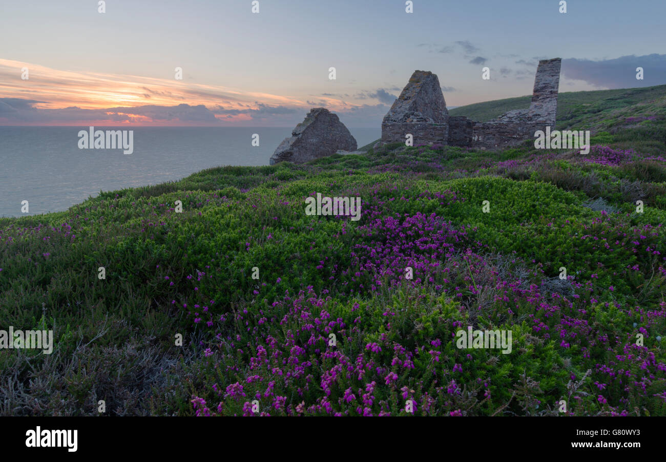 Sundown at Wheal Coates mine on the north cornish coast Stock Photo