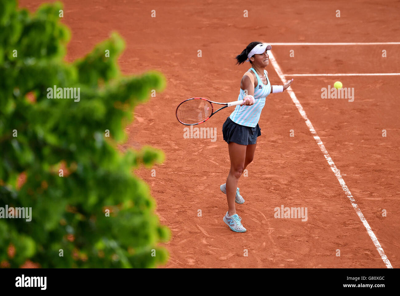 Heather Watson during her 2nd round women's singles match against Sloane Stephens on day five of the French Open at Roland Garros on May 28, 2015 in Paris, France Stock Photo