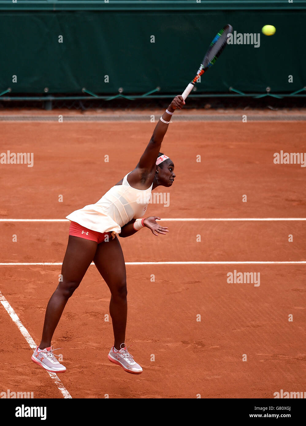 Sloane Stephens during her 2nd round women's singles match against Heather Watson on day five of the French Open at Roland Garros on May 28, 2015 in Paris, France Stock Photo