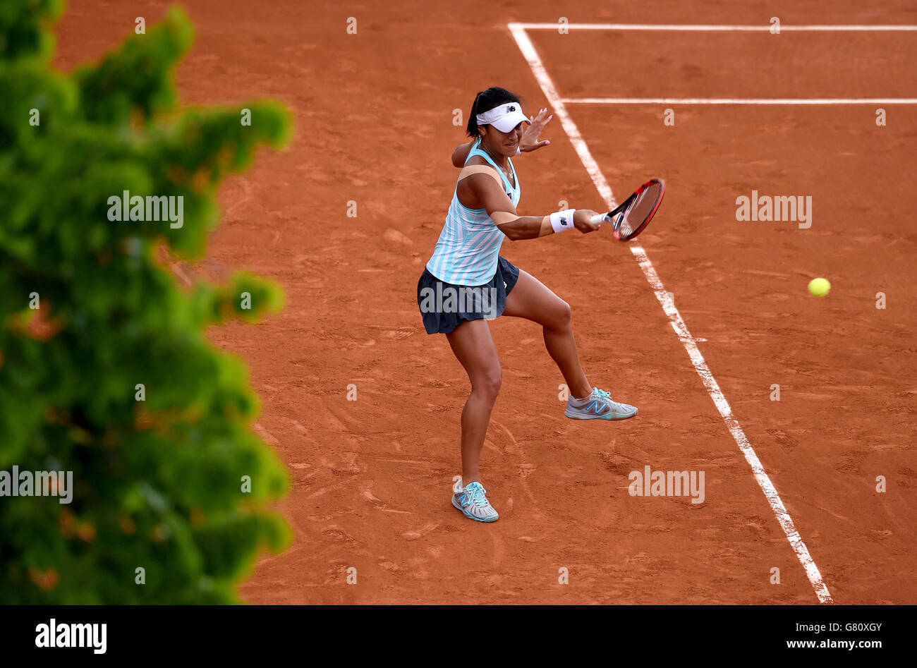 Heather Watson during her 2nd round women's singles match against Sloane Stephens on day five of the French Open at Roland Garros on May 28, 2015 in Paris, France Stock Photo