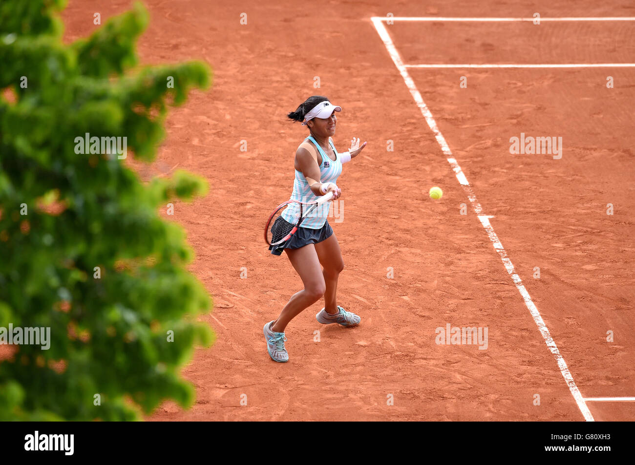 Heather Watson during her 2nd round women's singles match against Sloane Stephens on day five of the French Open at Roland Garros on May 28, 2015 in Paris, France Stock Photo