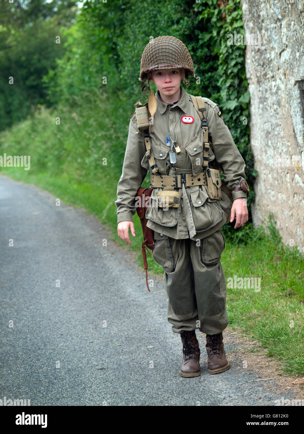 Near to the town of Carentan the 72nd anniversary of the Battle of Normandy is commemorated by locals in period army costume Stock Photo