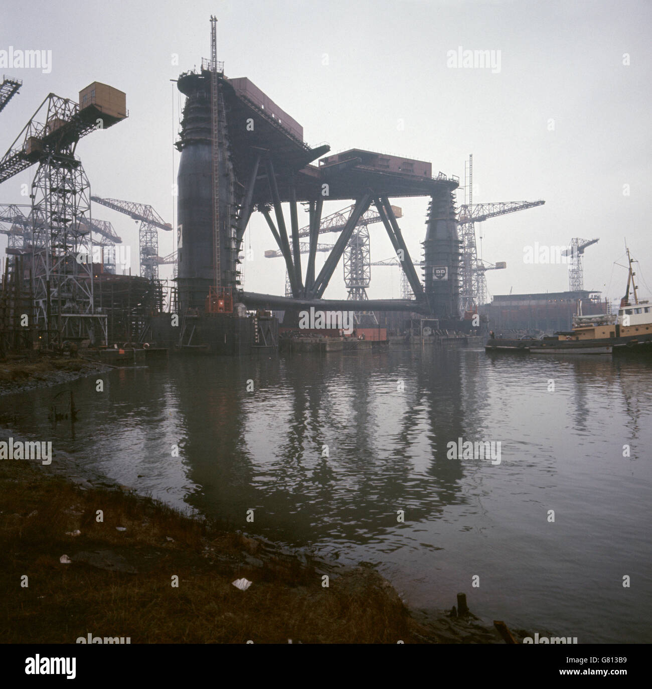 Sea Quest, British Petroleum's 9,500 ton drilling rig, after being launched at Harland and Wolff's Belfast shipyard. She is to replace the ill-fated Sea Gem in North Sea gas and oil exploration. Stock Photo