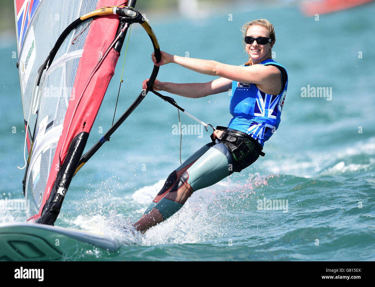 Great Britain's Isobel Hamilton in the Women's Windsurfing during day one of the ISAF Sailing World Cup at Weymouth. Stock Photo