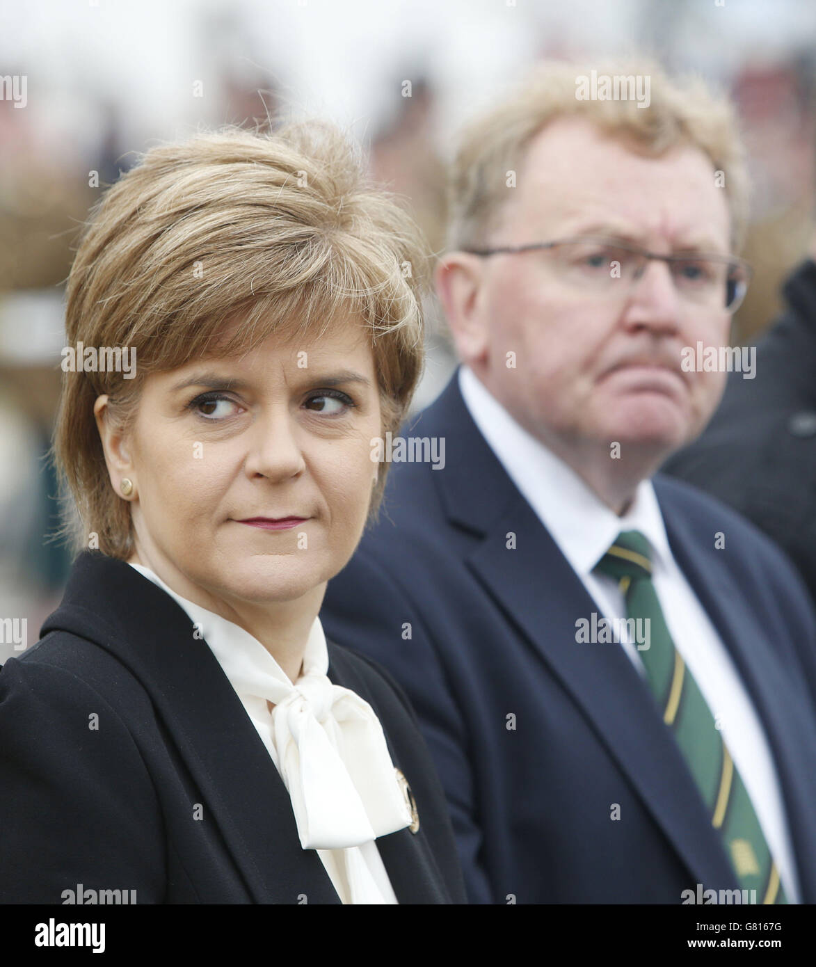Scottish First Minister Nicola Sturgeon and David Mundell during a special service to commemorate the 100th anniversary of the Quintinshill rail crash, Britain's worst rail disaster. Stock Photo