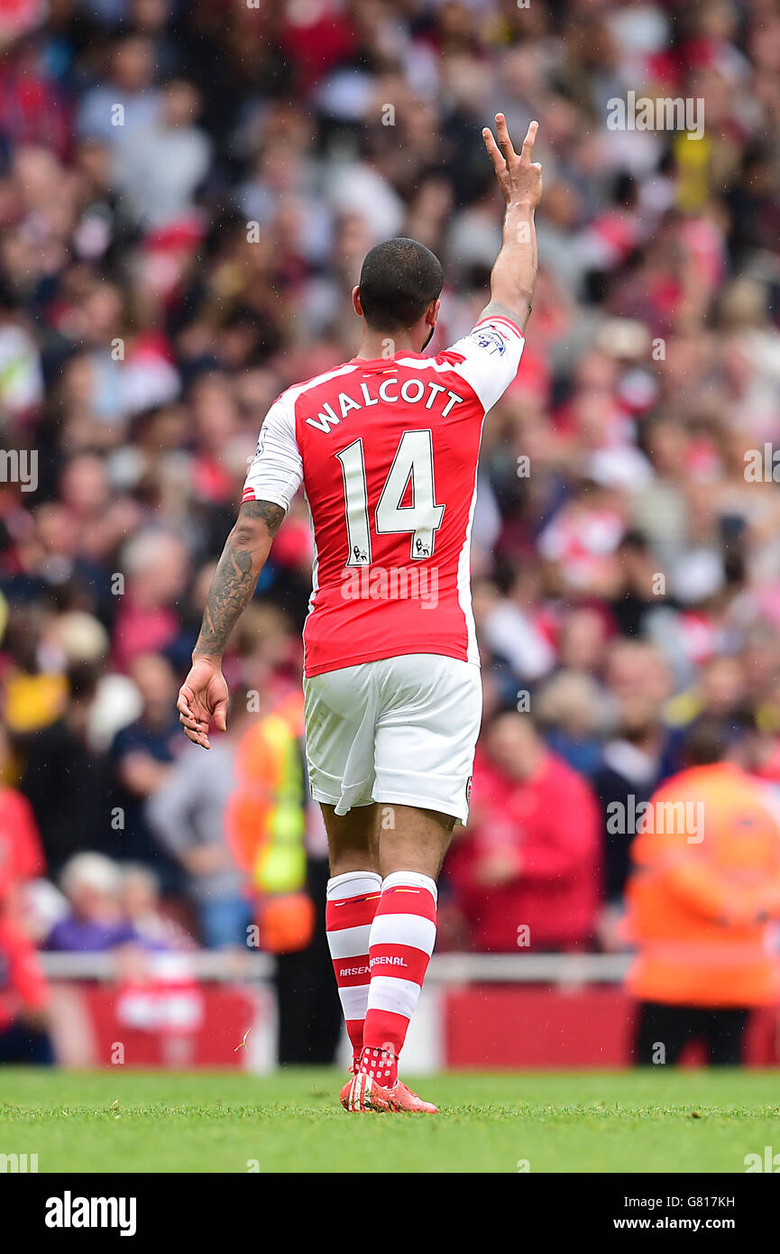Arsenal O2 Walcott Arsenal's Theo Walcott celebrates scoring a hat trick during the ...
