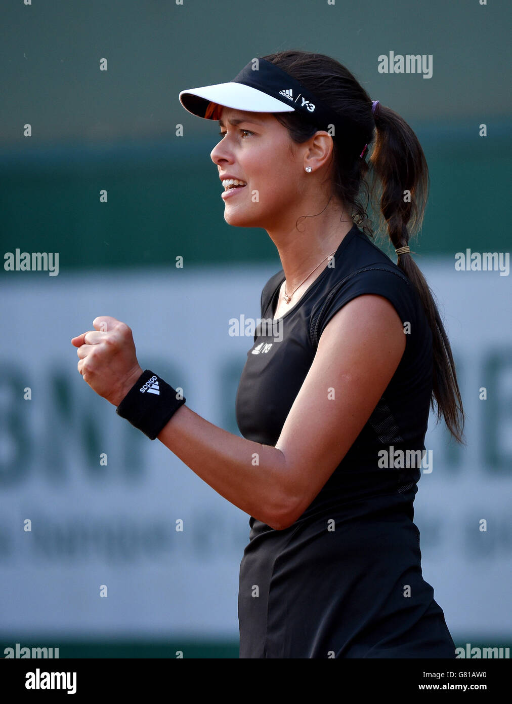 Ana Ivanovic in action during her Second round women's singles match against Misaki Doi on day four of the French Open at Roland Garros on May 27, 2015 in Paris, France Stock Photo