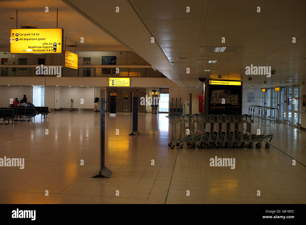 The departures level of Terminal One at Heathrow Airport which is