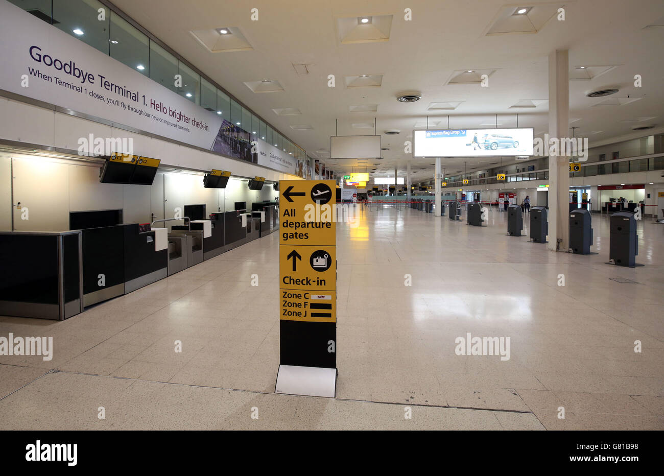 The departures level of Terminal One at Heathrow Airport which is