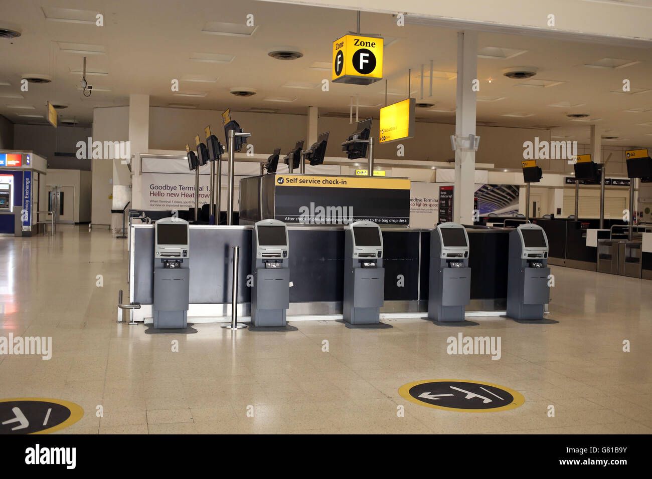 The departures level of Terminal One at Heathrow Airport which is