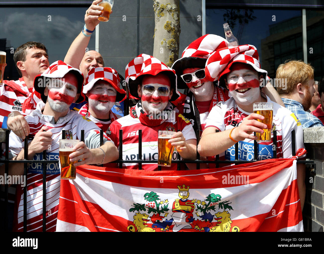 Rugby League fans enjoy the sunshine before the Magic Weekend match at St James' Park, Newcastle. Stock Photo