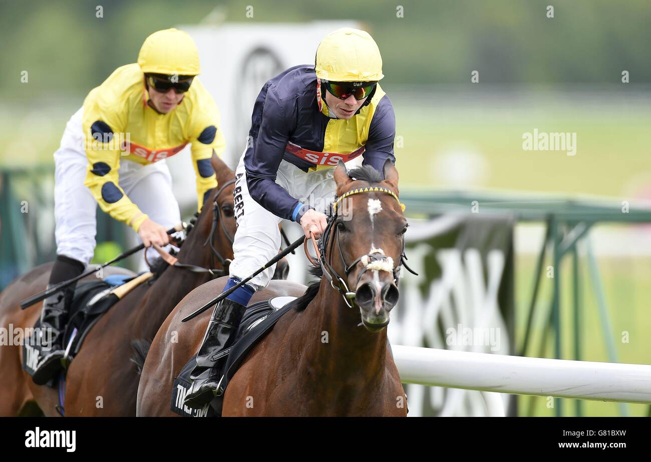 Horse Racing - Timeform Jury/Sandy Lane Stakes Day - Haydock Park. Cable Bay ridden by Jamie Spencer wins the Timeform Jury Stakes at Haydock Park Racecourse, Newton-le-Willows. Stock Photo