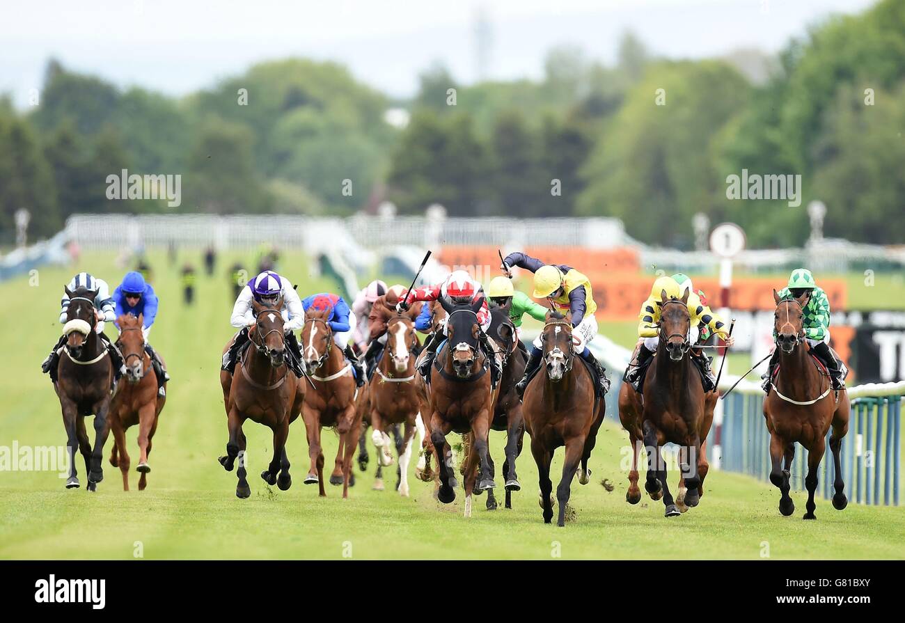 Horse Racing - Timeform Jury/Sandy Lane Stakes Day - Haydock Park. Cable Bay (3rd right) ridden by Jamie Spencer wins the Timeform Jury Stakes at Haydock Park Racecourse, Newton-le-Willows. Stock Photo