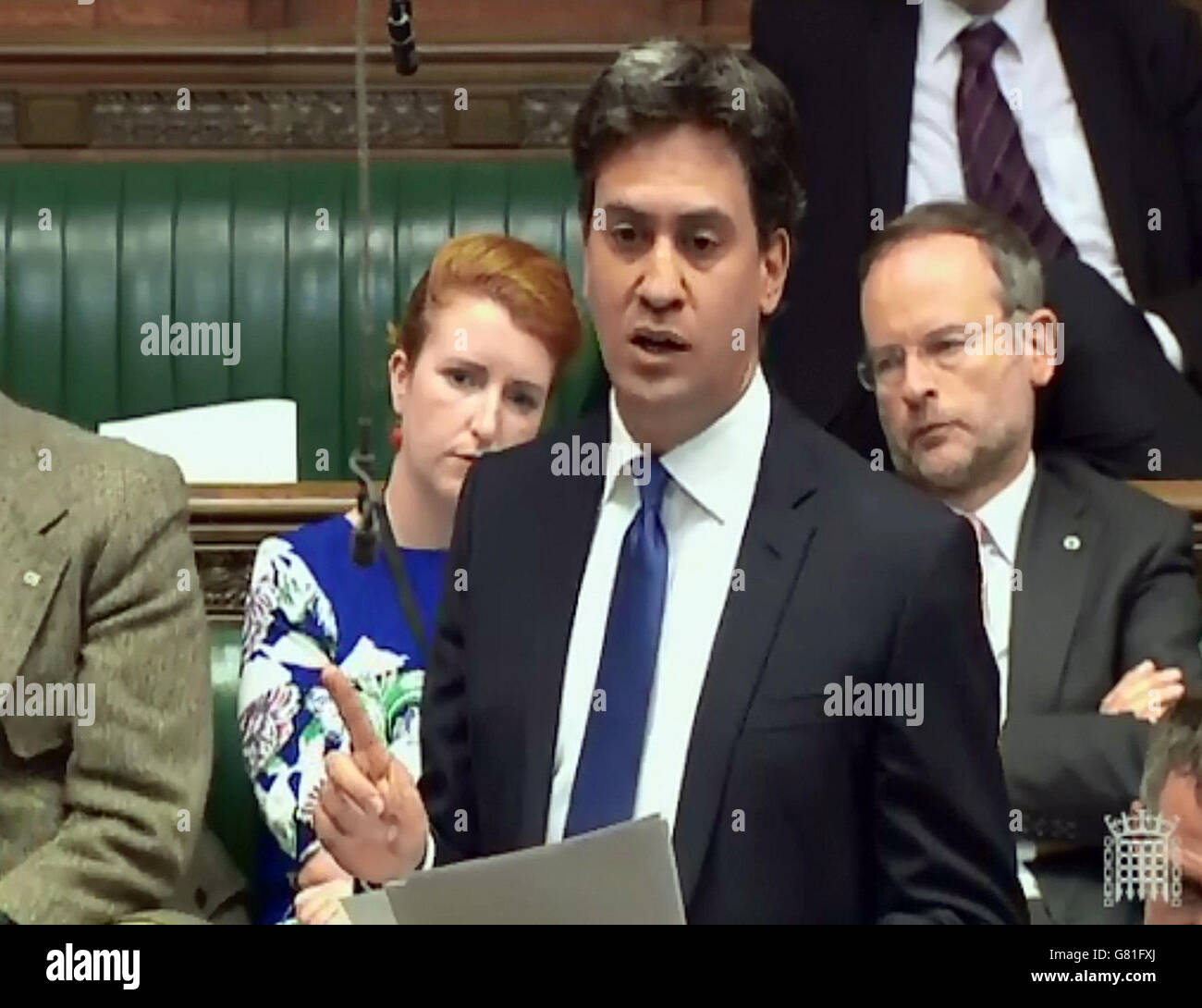 Labour backbencher Ed Miliband speaks in the House of Commons, London, as the House debates the Queen's speech. Stock Photo