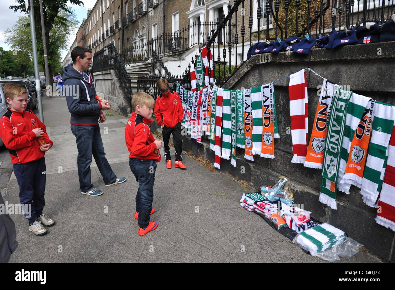 Football fans view merchandise ahead of the international friendly