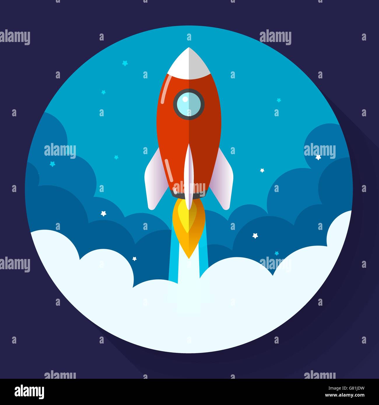Startup illustration. Rocket in the clouds. Flat design style Stock ...