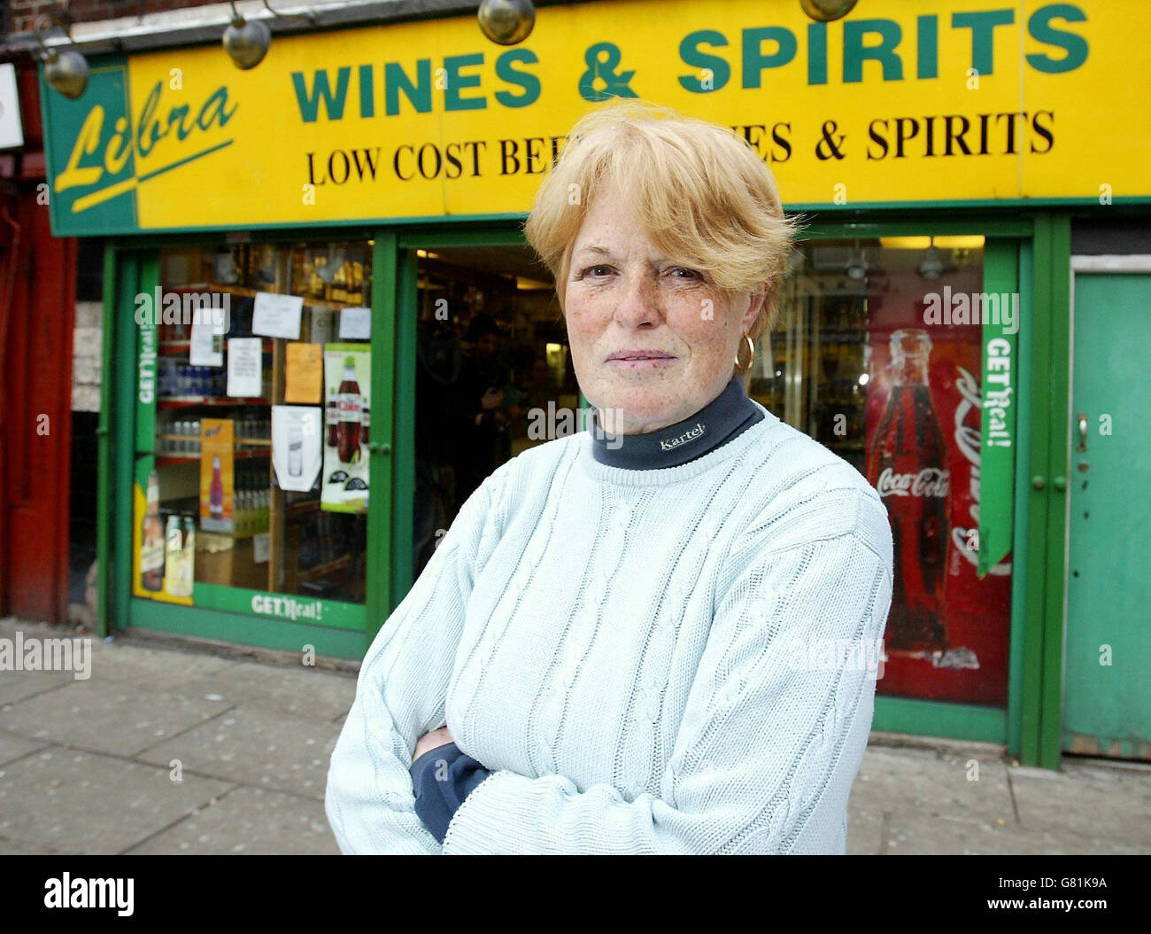 Irene Kermode, outside her Libra off licence shop in Manchester. Ms Kermode was told by Mersyside Police to investigate a robbery which took place at her shop. Two police officers were caught on CCTV telling staff at the off licence in Liverpool to talk to the suspects themselves. They were also told to watch video footage of the alleged attack and let the police know if it contained anything interesting. Stock Photo