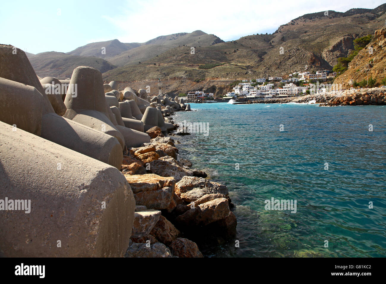 A small harbour on the southern coast of Crete Stock Photo