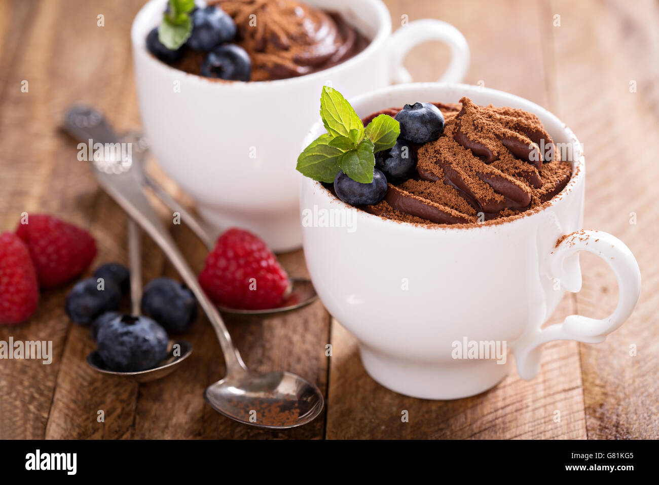 Chocolate pudding with cocoa and berries Stock Photo Alamy