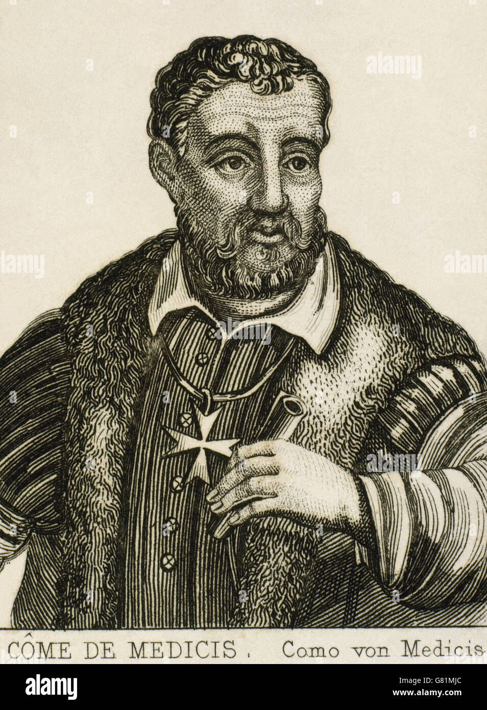 Cosimo I de Medici (1519-1574). Grand Duke of Tuscany and Duke of Florence. Portrait. Engraving. Stock Photo